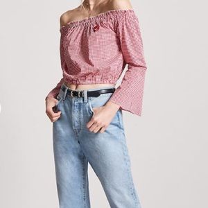 off the shoulder gingham top!